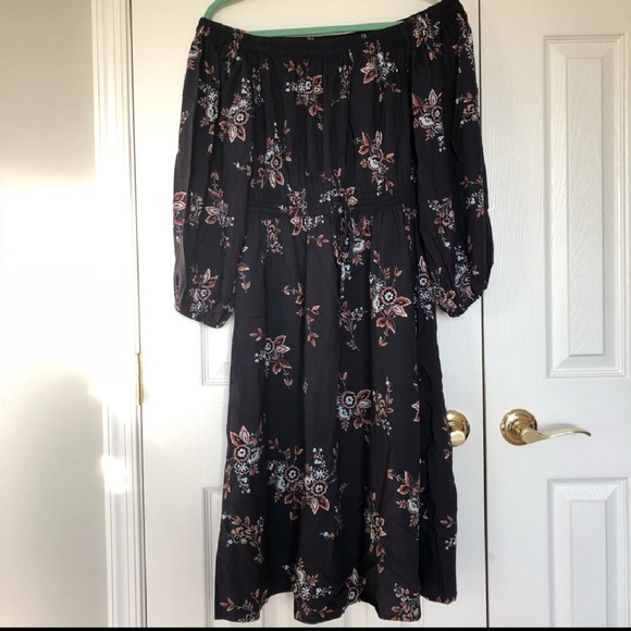 Loft gray floral off the shoulder midi dress - Picture 2 of 4